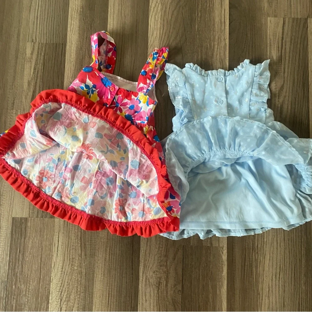 Nanette Baby Light Blue Ruffle Dress and floral red and pink bundle size 12M